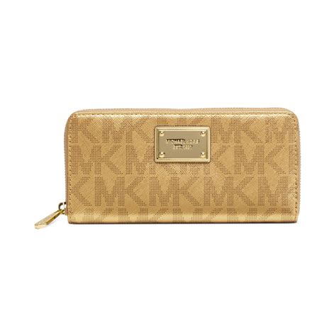 michael kors gold continental wallet|Michael Kors monogram zip wallet.